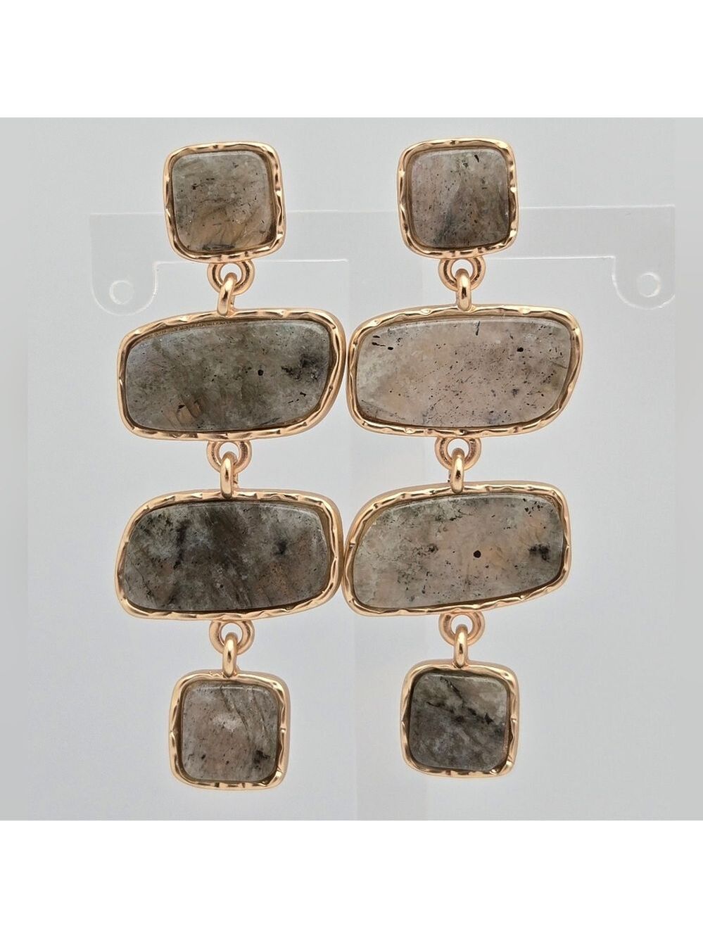 Banana Republic Factory Labradorite Tiered Drop Earrings Gold Tone - Picture 8 of 11